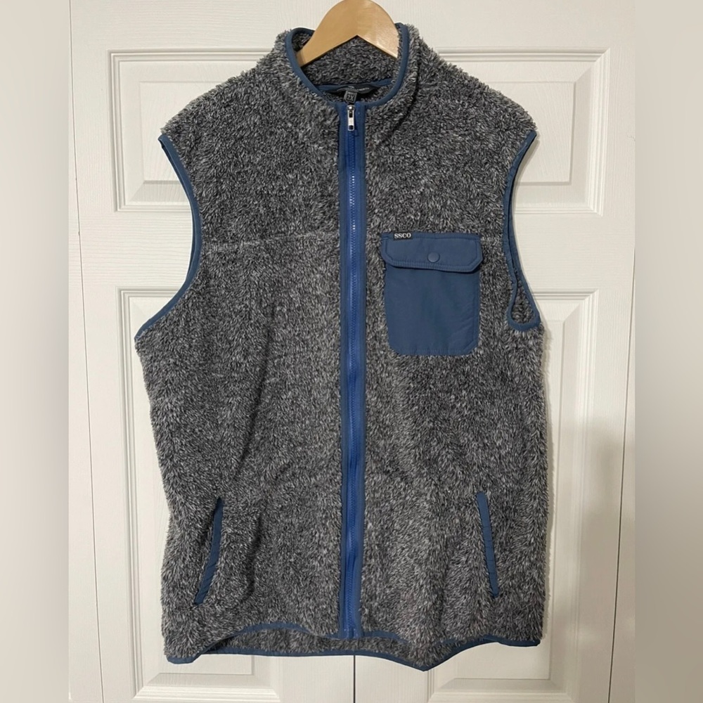 Southern Shirt Company Gray & Blue Full Zip Sherpa Vest - Men’s 2XL